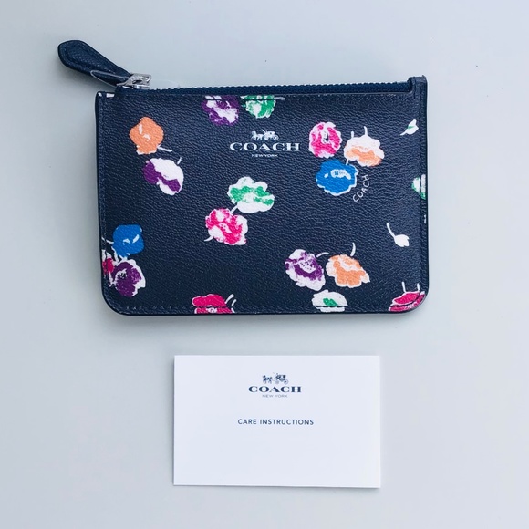 COACH card and key wallet, black leather with floral pattern - NWOT - Picture 6 of 6